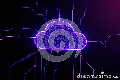 Cloud AI network. Connected system. Artificial intelligence, data technology, global. Digital network, cloud computing Stock Photo