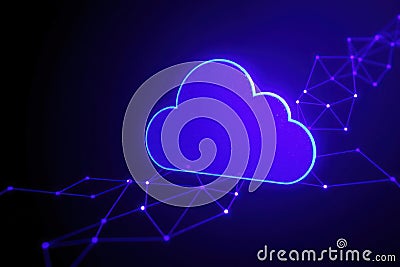 Cloud AI network. Connected system. Artificial intelligence, data technology, global. Digital network, cloud computing Stock Photo