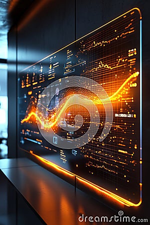 Cloud analytic tools, A stunning holographic projection of a cloud network analytics dashboard, highlighting key performance Stock Photo
