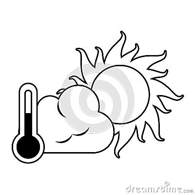Cloud ans sun weatehr summer symbol in black and white Vector Illustration