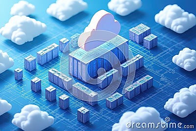Cloud Architecture and Google Cloud Hosting in Data Center Infrastructure Stock Photo