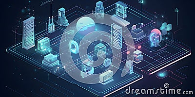 Cloud Architecture Cloud Orchestration Cloud Deployment created with generative AI Stock Photo