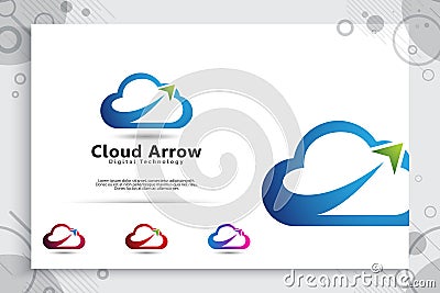 Cloud arrow vector logo with modern and simple concept style, cloud illustration as a symbol of creative digital data service Vector Illustration