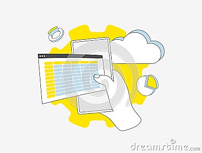 Cloud-Based Accounting and Finance Audit. Cloud Accounting Software for Business with multiple users access and secure Vector Illustration