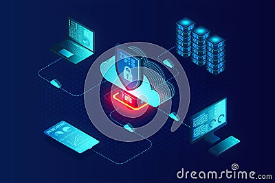 Cloud-based Cybersecurity Solutions Concept - Endpoint Protection - 3D Illustration Stock Photo