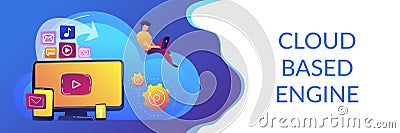 Cloud based engine concept banner header. Vector Illustration