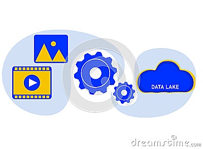 Cloud based ETL and ELT processes. Extract transform and load data into Data Lake. Resilient, distributed processing of raw, Vector Illustration