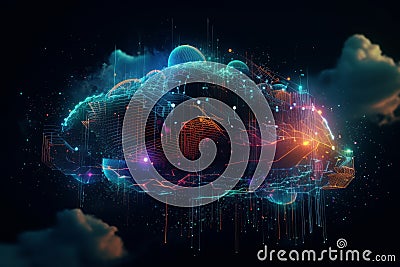 Cloud-based revolution: App icons in neon cloud Stock Photo