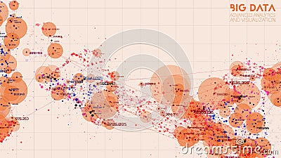 Cloud big data processing. Network analysis. Human connections representation. Science data threads scatter plot Vector Illustration