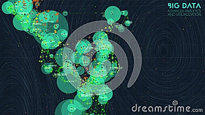 Cloud big data processing. Network analysis. Human connections representation. Science data threads scatter plot Vector Illustration