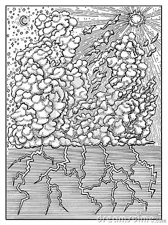 Cloud. Black and white mystic concept for Lenormand oracle tarot card Cartoon Illustration