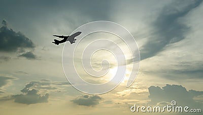 The airplane on the blue sky Stock Photo