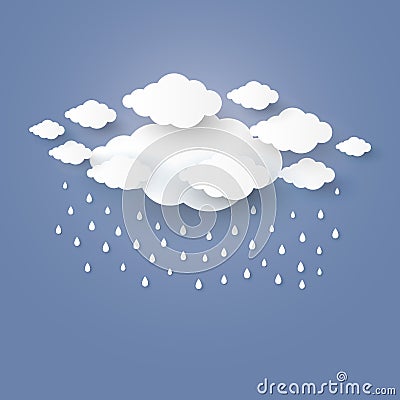 Cloud in the Blue sky with rain paper art stlye. illustra Vector Illustration