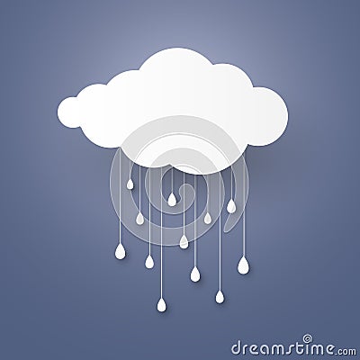 Cloud in the Blue sky with rain paper art stlye. illustra Cartoon Illustration