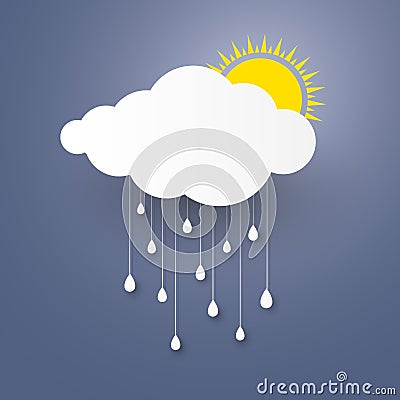 Cloud in the Blue sky with rain paper art stlye. illustra Vector Illustration