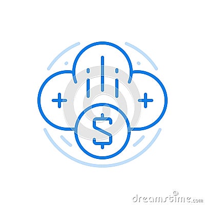 Cloud business surfing vector line icon. Online investment management and remote marketing connectivity. Vector Illustration