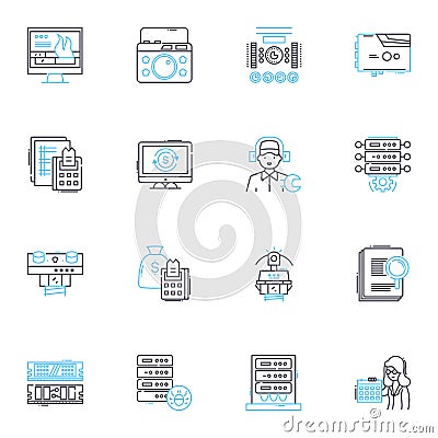 Cloud communication linear icons set. Cloud, Communication, Collaboration, Integration, Efficiency, Connectivity Vector Illustration
