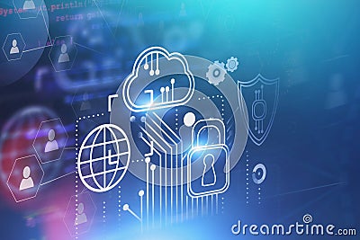 Cloud computer and cyber security virtual screen Stock Photo