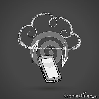 Cloud Computing Concept With Cellphone Vector Chalkboard Drawing Vector Illustration