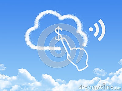 Cloud Computing Concept.click finger Make money cloud shape Stock Photo