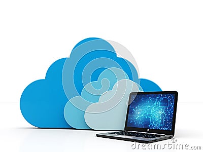 Cloud with Computer in white background. Cloud Computing. 3d render Stock Photo