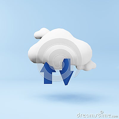Cloud computing concept .3d render illustration of cloud and arrow upward and downward represent data Cartoon Illustration