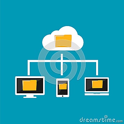 Cloud computing concept. Devices connect to cloud computing. File management Vector Illustration