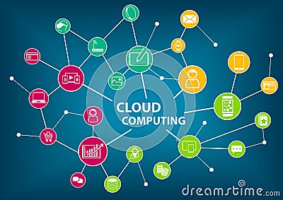 Cloud computing concept. Information technology background with connected devices Vector Illustration