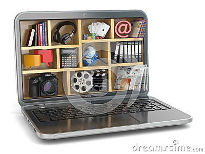 Cloud computing concept. Laptop's software and capabilities. Stock Photo