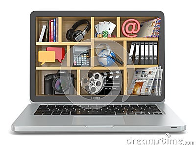 Cloud computing concept. Laptop's software and capabilities. Stock Photo