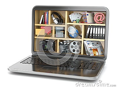 Cloud computing concept. Laptop's software and capabilities. Stock Photo