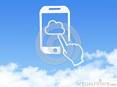 Cloud Computing Concept.mobile phone click finger cloud shape Stock Photo