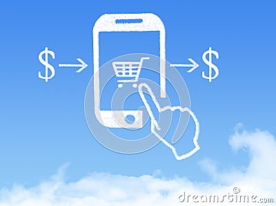 Cloud Computing Concept.mobile phone click shopping cart cloud shape Stock Photo