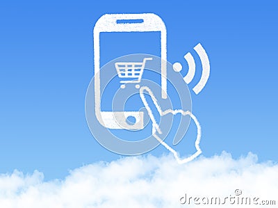 Cloud Computing Concept.mobile phone click shopping cart cloud shape Stock Photo