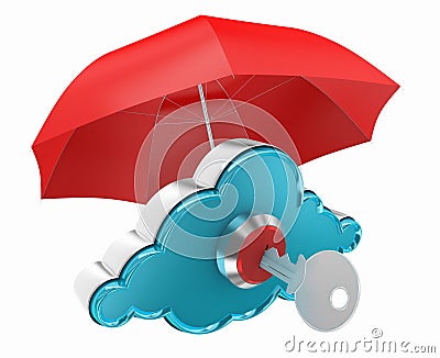 Cloud computing concept with red parasol network security Stock Photo