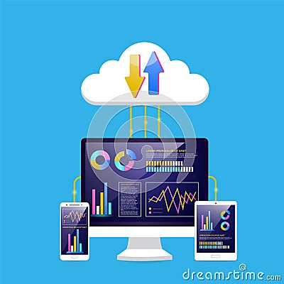 Cloud computing connect with computer, Tablet, Smartphone Vector Illustration