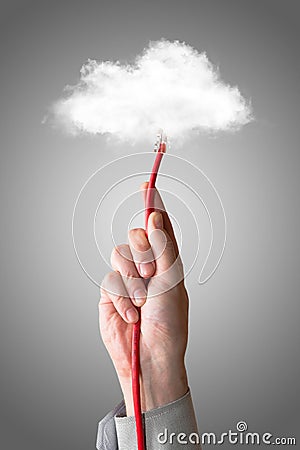 Cloud computing connecting ethernet cable. Stock Photo