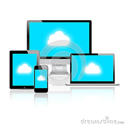 Cloud Computing Connection On Modern Devices Stock Photo