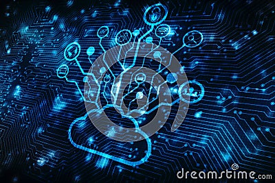 Cloud computing, Cyber technology background, internet data storage, database and mobile server concept Stock Photo
