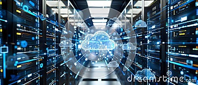 Cloud Computing: Data Storage and Digital Networks. Concept Cloud Security, Data Privacy, Hybrid Stock Photo