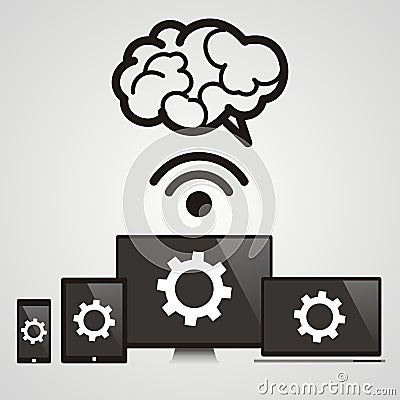 Cloud computing - Devices connected to the brain Stock Photo