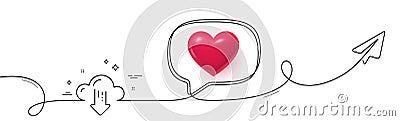 Cloud computing download line icon. Internet data storage sign. Continuous line with plane. Vector Vector Illustration