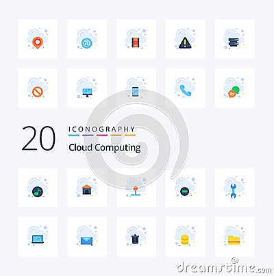 20 Cloud Computing Flat Color icon Pack like config delete cloud remove cloud Vector Illustration