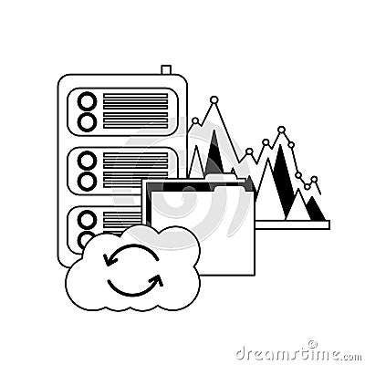 cloud computing folder database center statistics Cartoon Illustration