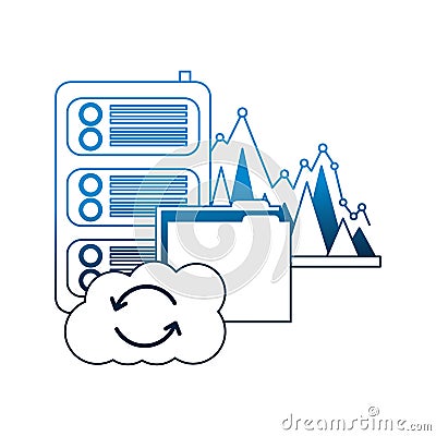 cloud computing folder database center statistics Cartoon Illustration