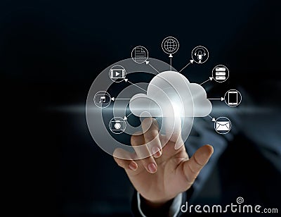 Cloud computing, futuristic display technology connectivity Stock Photo