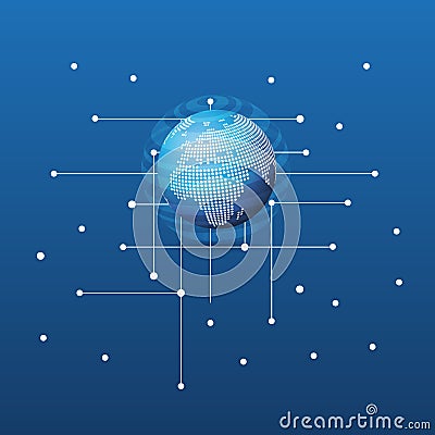 Cloud Computing and Global Networks Concept Design with Spotted Earth Globe and Network Mesh Vector Illustration