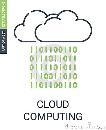 Cloud Computing Icon With Outline Style and Editable Stroke Vector Illustration