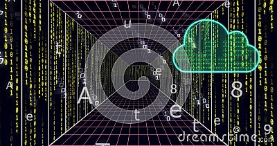 Cloud computing image over digital data stream in futuristic tunnel Stock Photo