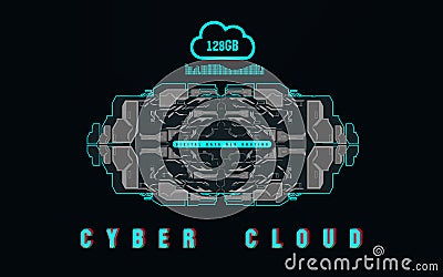 Cloud computing and innovation concept with HUD elements. Digital data, web hosting. Cloud hosting concept innovation. Vector Illustration